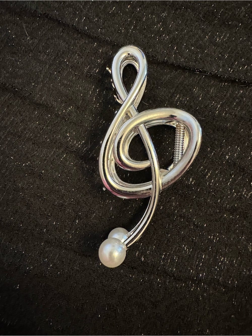 Silver Treble Clef Claw Clip with Pearl Accent - Picture 2 of 4